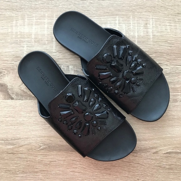 New KENNETH COLE SLIM SLAM EMBELLISHED SLIDE SANDAL BLACK 6.5 NWOT - Picture 2 of 4